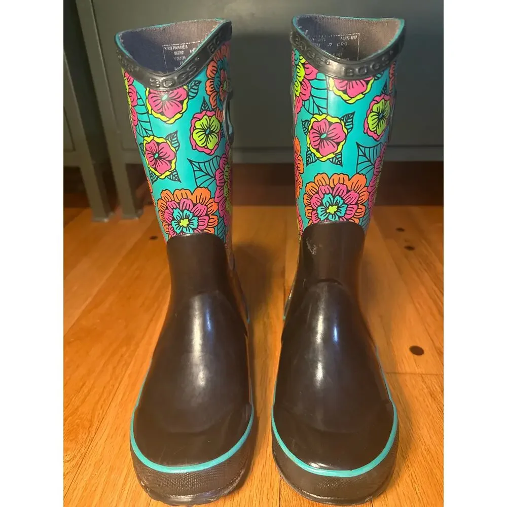 Bogs Pansies Rain Boots Floral Waterproof Girls Youth Sz 1